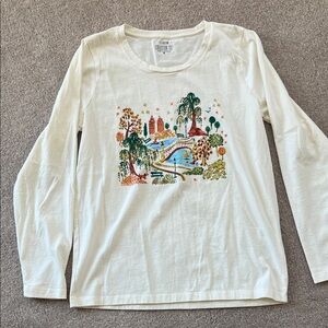 J. Crew Cream Long Sleeve Tee with Scenic Print